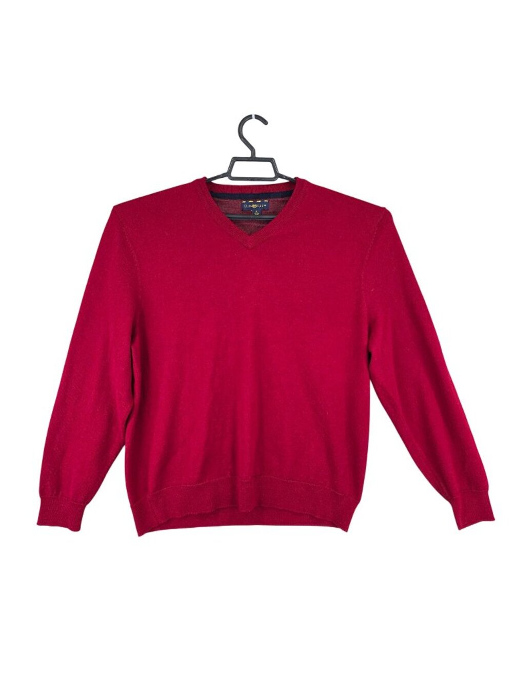 Mens Club Room Red V-Neck Knit Sweater Merino Wool Blend Long Sleeve Size L